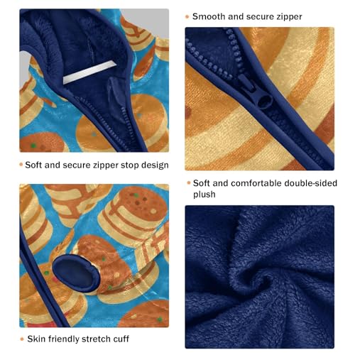 Pancake Stacks on Blue Background Toddler Fleece Jacket Girl Boys Hooded Fleece Jacket Coat Warm Outwear Zip-up 3-10T3