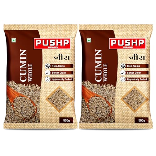 Image of Pushp Whole Jeera | 500g Pouch | Premium Cumin Seeds | Aromatic & Flavorful | Ideal for Cooking, Tadka, Seasoning (Pack of 2)