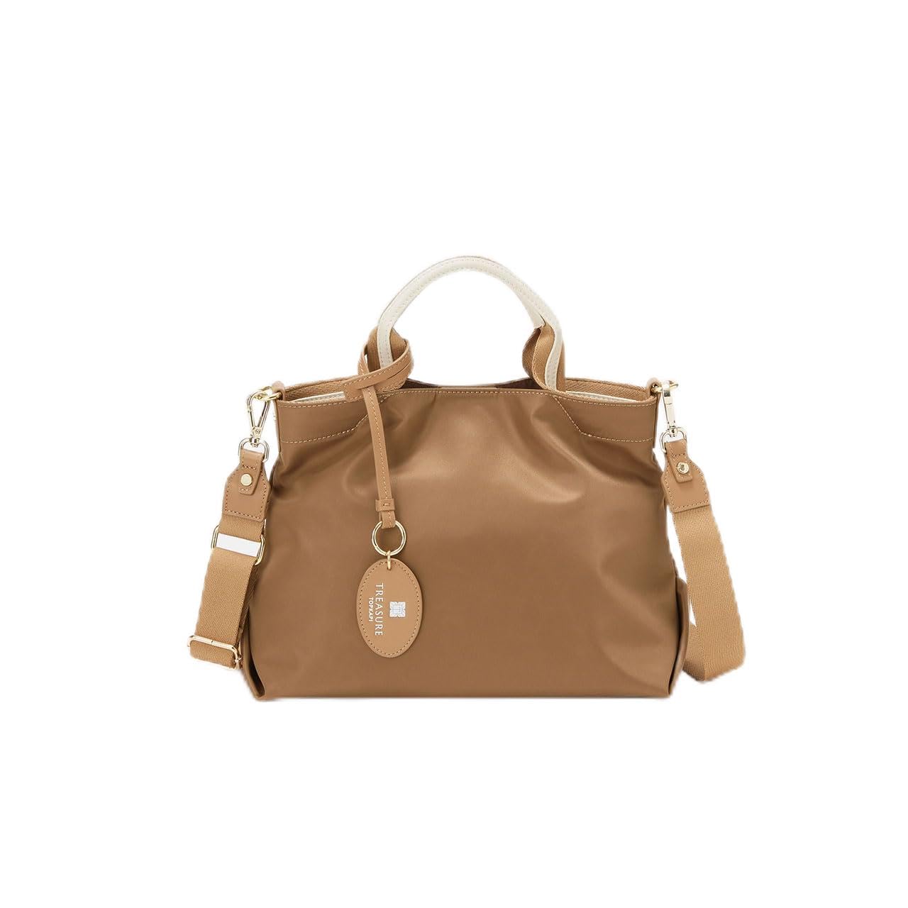 【TREASURE TOPKAPI】ストライプハンドル ナイロン 2way ミニ トートバッグ(キャメル)