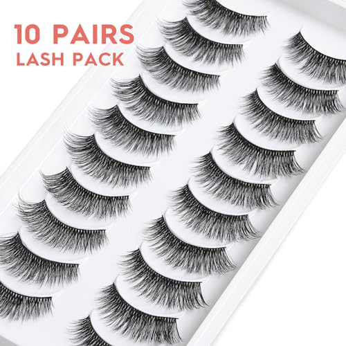 False Eyelashes Cat Eye Lashes Wispy 15mm Strip Eyelashes Thin Band Natural Lashes Fluffy Eyelashes Siligli Lashes Pack Fake Lashes 3D Volume Curly Eyelash 10 Pair - Image 5