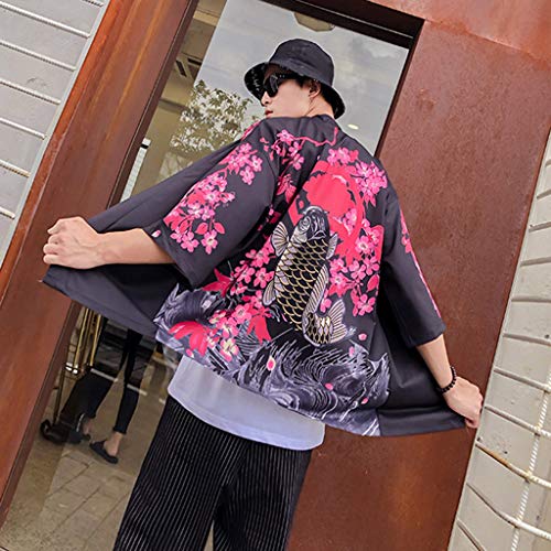 image for Fanteecy Men's Kimono Japanese Floral Printed Kimono Cardigan Shirts J