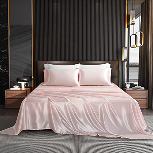 NA HommxJF 4Pcs Blush Pink Satin Full Sheets Set