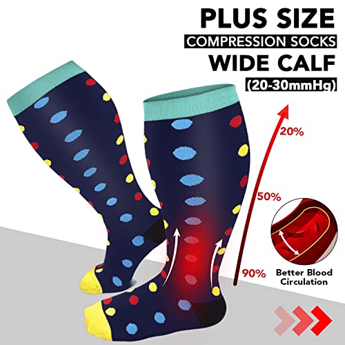 Image of Refeel 3 Packs Plus Size Compression Socks Wide Calf For Women & Men - Large Size Knee High Support Stockings For Medical