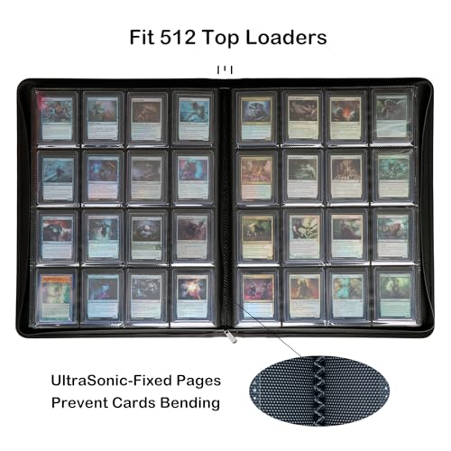 Image of Rayvol 16-Pocket Toploader Binder, Holds 512 Toploaders 16 Pocket Top Loader Card Storage Case, 500 + Ringless Double-Sided Pockets for Cards in 3 x 4'' Toploaders -Red