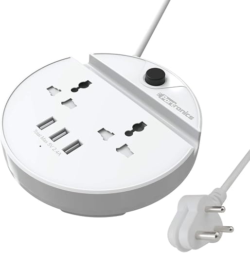 Portronics Power Bun Extension Board with 2 Universal Sockets &amp; 3 USB Ports, Mobile Holder, 1.5 Meter Long Cord, 2500 Wat