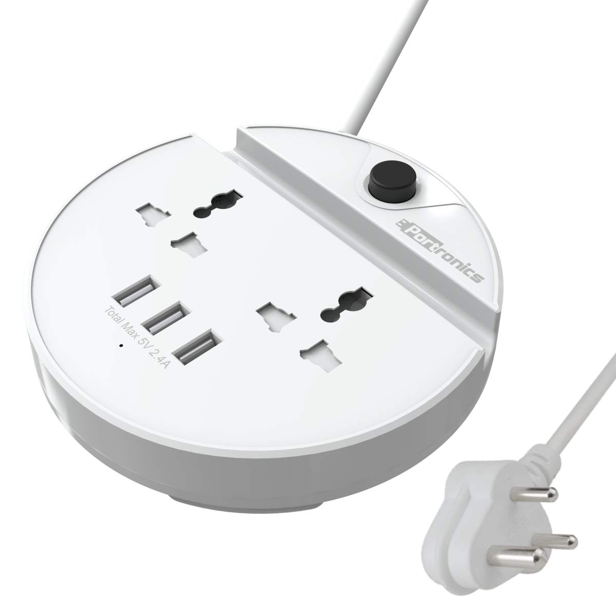 Portronics Power Bun Extension Board with 2 Universal Sockets & 3 USB Ports, Mobile Holder, 1.5 Meter Long Cord, 2500 Wat