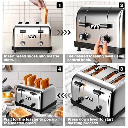 image for PYY Commercial 4-Slice Toaster for Restaurant - 1.57 Inch Wide Slots, 