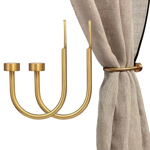 Quality Curtain Holdbacks Solid Steel Curtain Holdback with Disk Finial Electroplate Finishes Set of 2 Window Curtain Tieback Hooks Warm Gold