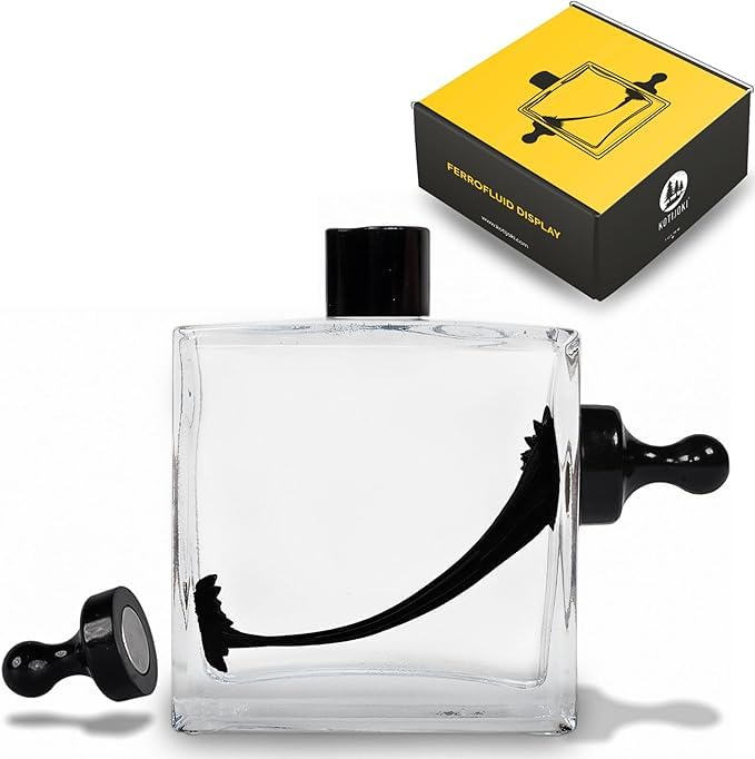 Ferrofluid Display Toy Bottle Filled with Magnetic Fluid - Liquid Metal Best STEM Desk Bottle, Stress Relief Interactive Adults Physics Fidget Toy with Neodymium Magnets by KOTIJOKI (Midnight Vortex)