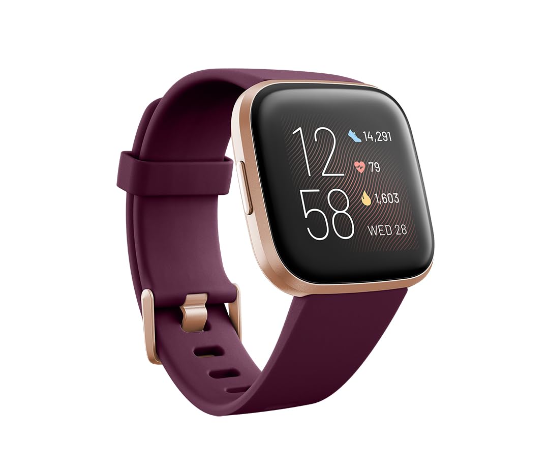 Fitbit Versa 2 Health and Fitness Smartwatch with Heart Rate, Music, Alexa Built-In, Sleep and Swim Tracking, Black/Carbon, One Size (S and L Bands Included), view 8