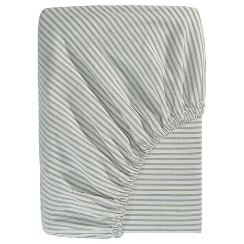 Drap housse SOLFIBBLA 90x200 rayé blanc et vert en tissu respirant
