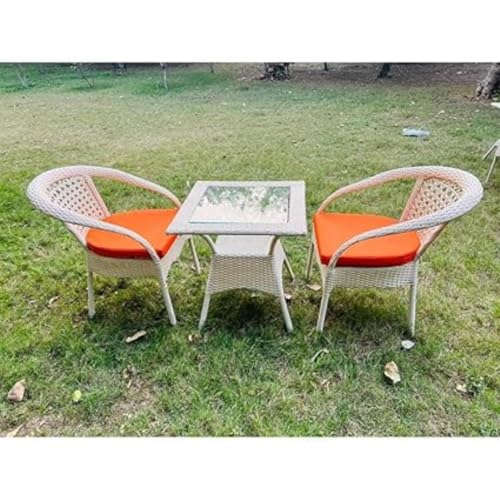 Image of HUMAIRA Outdoor FURNITURED-8 2Chairs 1Table Wicker Patio Furniture Sets with Cushions for Garden, Bedroom, Powder Coated Frame, Uv Protected Wicker (Off White+Orange)