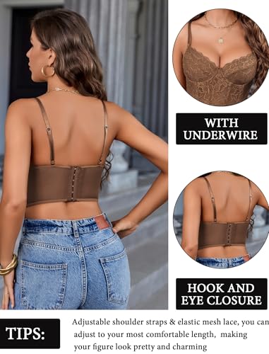 Image of Avidlove Lace Bralette for Women V Neck Bustier Corset Tops with Underwired Racerback Adjustable Strap Crop Top