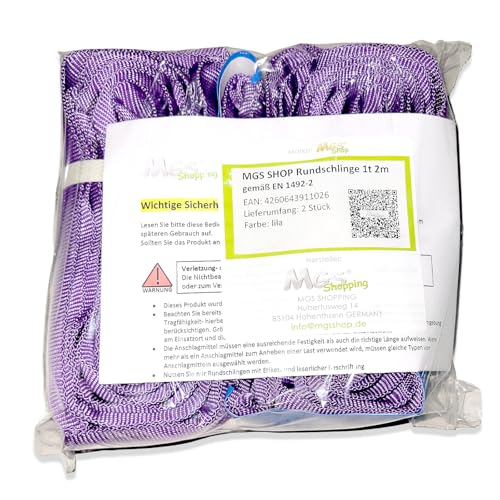 PROFI Rundschlingen 1t 2m Umfang Hebebänder Hebeschlingen ENorm1492-2 Lila (2er- Set)