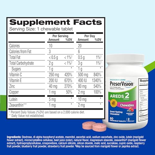 Image of PreserVision AREDS 2 Chewable, Eye Vitamins, Mixed Berry, 70 Tablets | AREDS 2 Formula, Lutein & Zeaxanthin, Macular Support* Vitamins, Vitamin C, E, Zinc, copper, #1 Eye Doctor recommended brand1