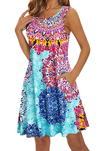 Image of Summer Dresses for Women 2026 Casual Sundresses Beach Cover Ups Sleeveless Tshirt Swing Dress with Pockets