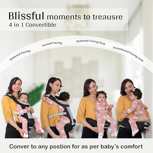 Image of Baby Carrier with Hip Seat, Ergonomic 4 in 1 Carrier Positions, Newborn to Toddler Adjustable Baby Carrier for 4-36 Months, Comfortable Padded Straps, Supports Up to 15 kg (Black)