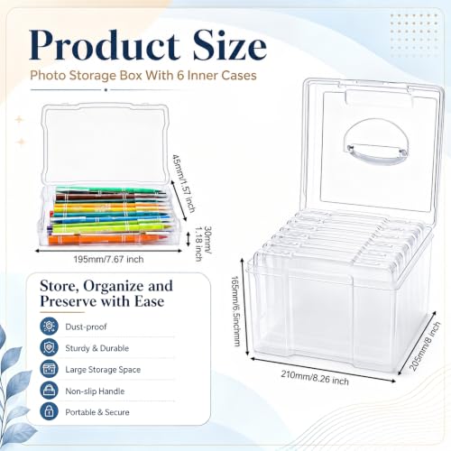 Image of Yesland 5x7inch Photo Storage Box, 6 Inner Photo Cases Keeper with Handle, Clear Plastic Seed Organizer, Craft Storage Container for Greeting Cards Pictures Stamps Scrapbooking Office Supplies