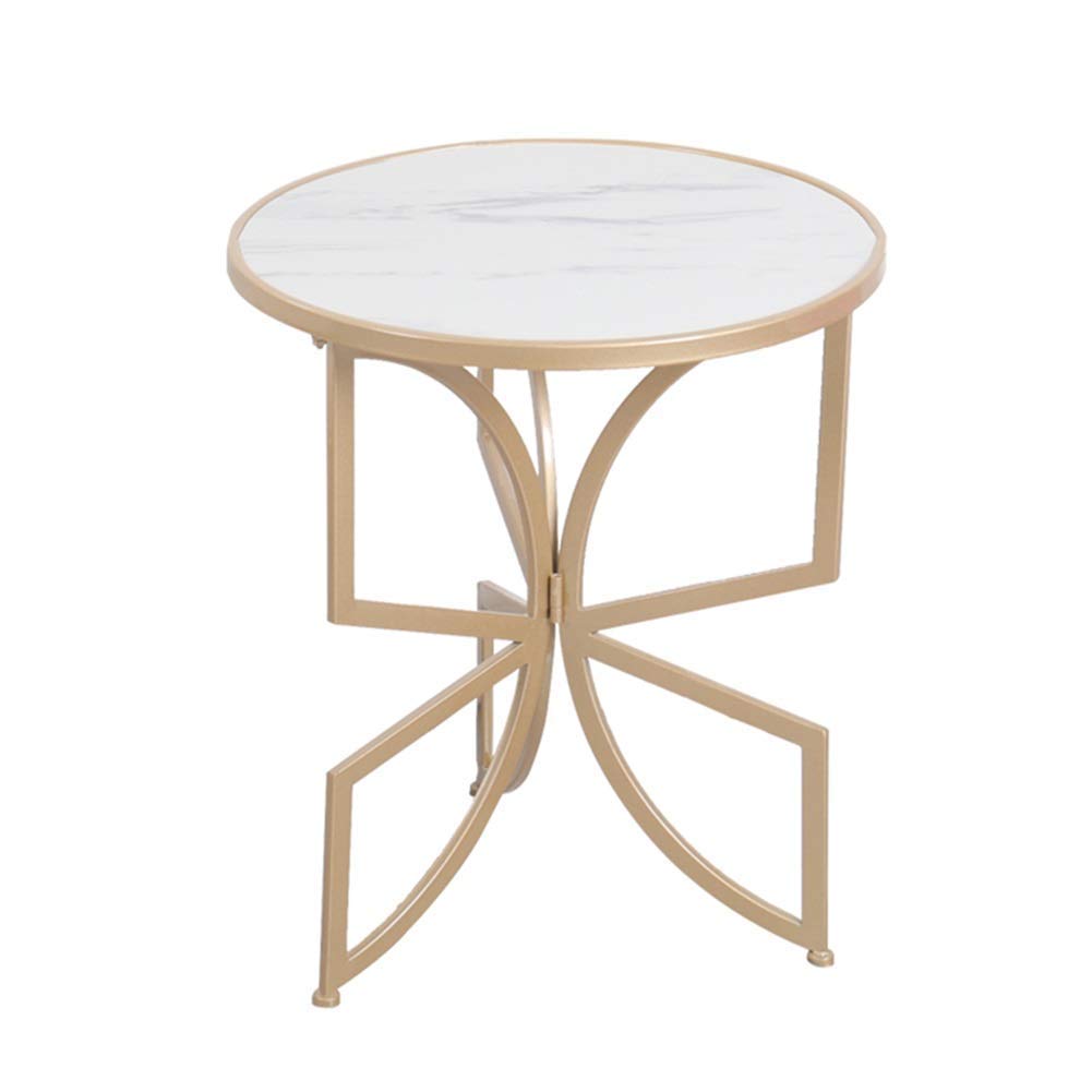 Table basse ronde en marbre blanc 50x58 cm avec base papillon en métal pour salon