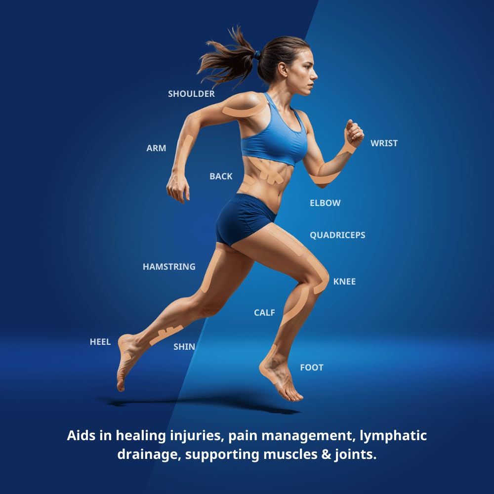 CureTape Sport | Taśma kinezjologiczna do bólu mięśni i stawów, elastyczna taśma terapeutyczna, wodoodporna taśma sportowa, medyczna taśma K, 30% silniejsza przyczepność, beżowa, 5 x 40 m, 1 szt