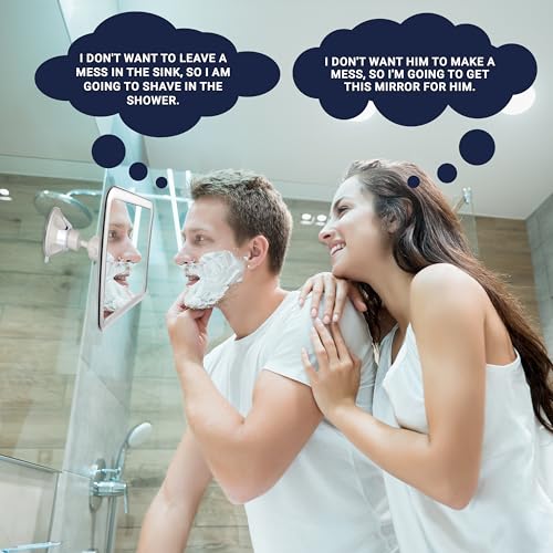 Image of MIRRORVANA Fogless Shower Mirror for Shaving with Upgraded Suction-Cup, 1X Magnifying, 6.3 x 6.3 Inch (Chrome Frame, Grey Suction)