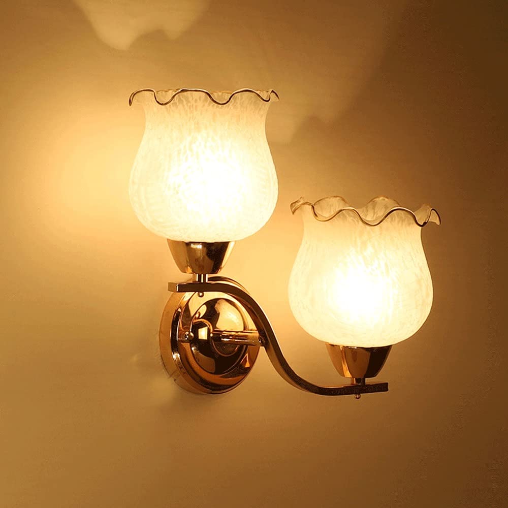 Lustre Fleur Mur Liht Creative Double Tête Abat-Jour en Verre Applique Murale Éclairage Intérieur Lampes Romantique Vestiaire Décoration Appliques Murales for Chambre Salon Fond Étude