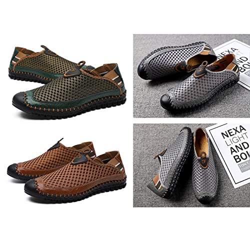 WENOREG Men's Mesh Breathable Walking Slip-On Loafers,Fashion Outdoor Lightweight Handmade Stitching Honeycomb Soft Bottom Walking Driving Water Shoes Casual Sandals4