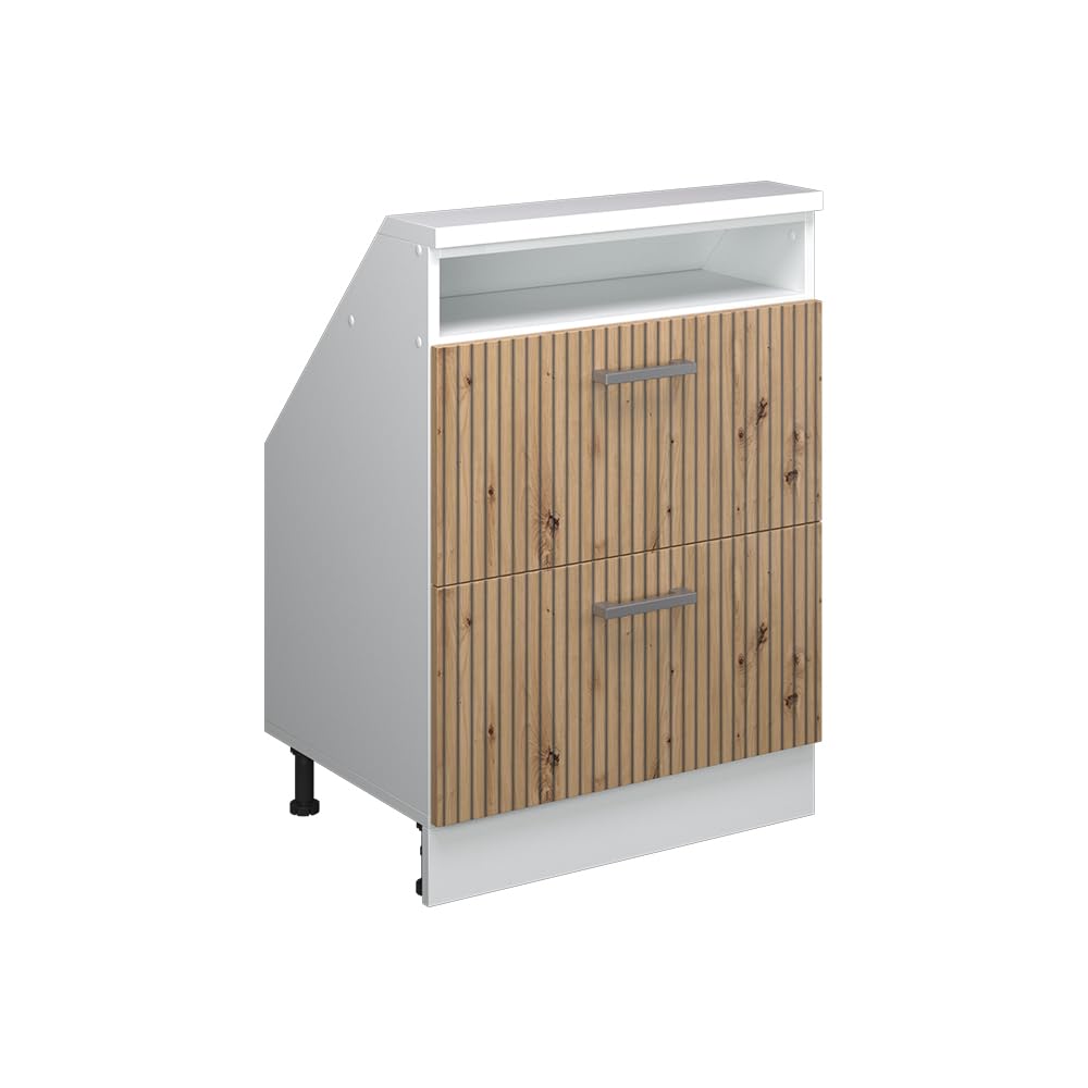 Vicco Meuble de Rangement sous Pente Rion, Chêne Artisan/Blanc | L60 x P46 cm , avec 2 tiroirs, gain de place pour les pièces mansardées