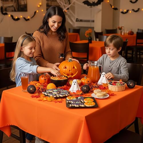 Image of sancua Square Tablecloth - 70 x 70 Inch - Stain and Wrinkle Resistant Washable Polyester Table Cloth, Decorative Fabric Table Cover for Dining Tables, Buffet Parties and Camping, Orange