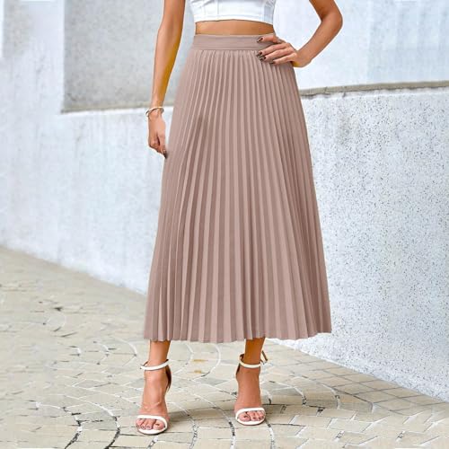 Women's Elastic High Waist Pleated Skirts Satin Swing A-line Flowy Dressy Maxi Skirt Casual Work Office Outfits4