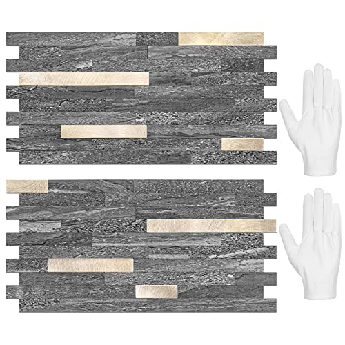 STICKGOO 20 Sheets Peel and Stick Backsplash Tile, Stick on Backsplash for Kitchen and Bathroom, Black Sandstone Look PVC Mixed Metal Gold Self Adhesive Wall Tiles 20 Black Sandstone + Metal