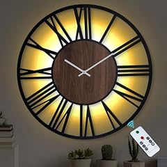 LEIKE 32 '' Extra Large Wall Clocks Battery Operated Led Lighted Vintage Wood Non Ticking Giant