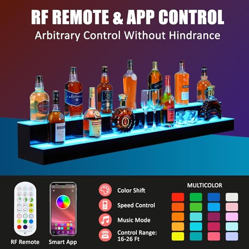 GarveeHome Wall-Mounted 2 Layer 60 Inch Display with Remote Control - Dynamic Led Lighting, Multifunctional Display, Quality Materials, Mobile Phone Connectivity