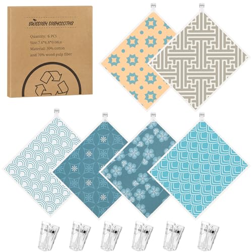 6 Pack Swedish Dishcloths for Kitchen, Geometric Pattern Swedish Rags