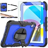 Ambison Case for iPad (A16) 11th/10th Generation 11''/10.9'' 2025/2022, [Kid Proof] Full Body Protective Case with 9H Tempered Glass Screen Protector, 360° Rotatable Kickstand & Hand Strap (Blue)