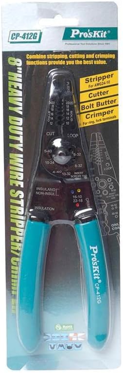Miniatura 5 de Proskit CP-412G - Alicates para pelar cables multifunción, tijeras y crimpadoras (8 pulgadas), cortes y tiras de línea eléctrica, herramienta de mano