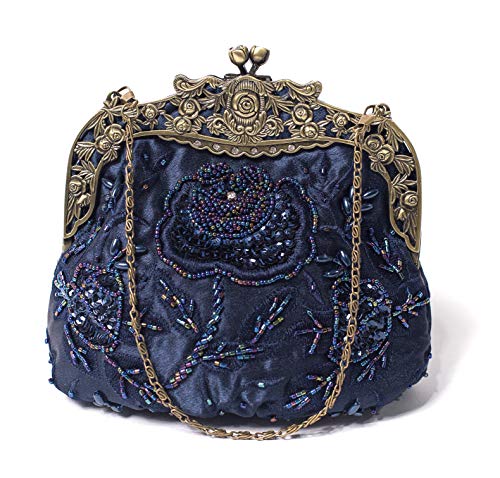 ilishop Women's Antique Beaded Party Clutch Vintage Rose Purse Evening Handbag
