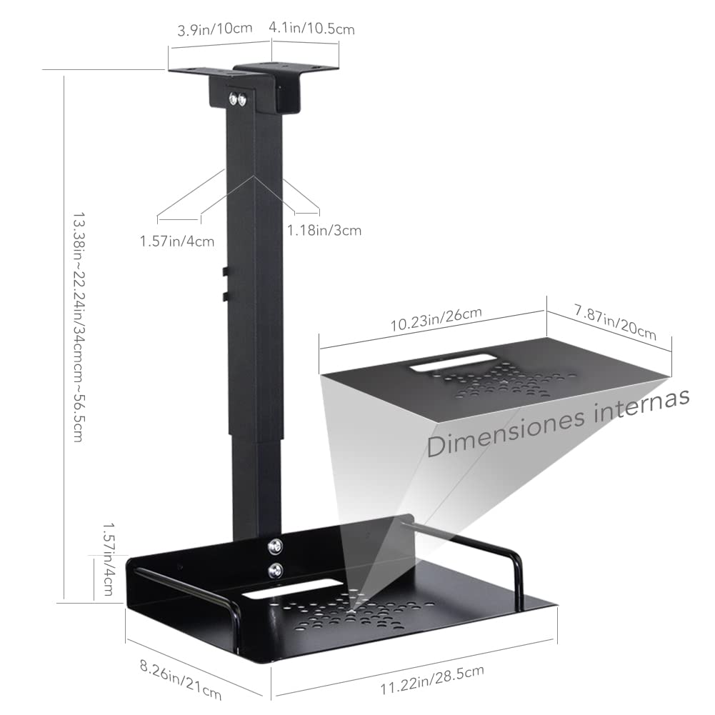 Drsn Supporto per Videoproiettore Universale da Soffitto/Muro, Cuscinetto 3,5 KG, Vassoio 24 x 20 CM, 34-56 CM Regolabile, Supporto da Soffitto per Proiettore/Videocamere Videoconferenze/Router
