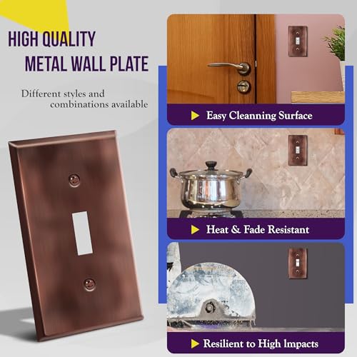 Image of ENERLITES Toggle Light Switch Metal Wall Plate, Stainless Steel Switch Cover, Corrosion Resistant, Standard Size 1-Gang 4.50 inch x 2.76 inch,Stainless Steel 201, 7711-AC, Antique Copper | Antique copper finish; Rust-proof Stainless Steel 201; Standard 1-gang; Fits toggle switches; 7711-AC