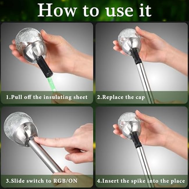 Honoson Solar Lights Lawn Lights Crackle Glass LED Color Changing