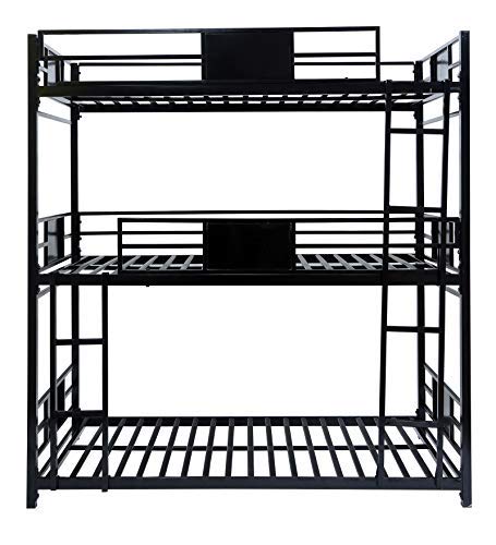 Image of Olivia Triple Metal Bunk Bed Twin Over Twin Bunk Beds for Kids | Glossy Bunker Bed for Adults | Double Decker Bed for Kids Room Furniture | Frame Only, Mattress Not Included (Black)