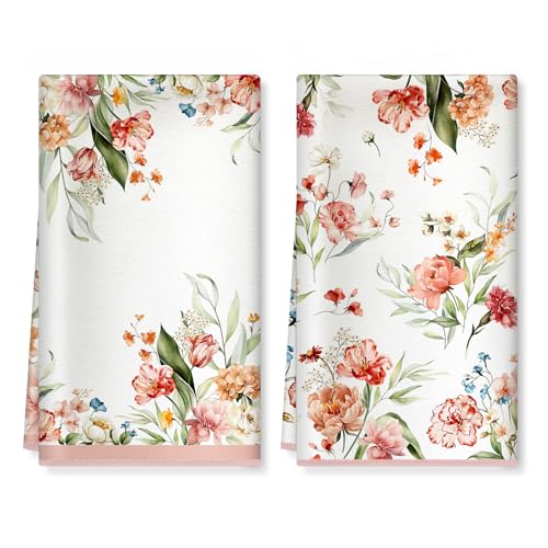 Arquiel 2 Piezas PañOs De Cocina Flores Rosas, Toallas De Cocina Grueso Suaves Absorbentes Toallas De Té De Barra DecoracióN De Limpieza Comedor Banquete De Bodas Buffet Familiar 40 X 60 Cm