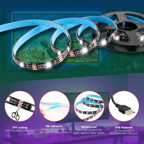 Image of XERGY USB Powered Smart RGB LED Strip Lights with Mobile App Control, Music Sync Multi Color Changing- for TV Background, Mood Light, Cove Lighting & Ambient Light (3 Meter for 30-40 inch Tv'S)