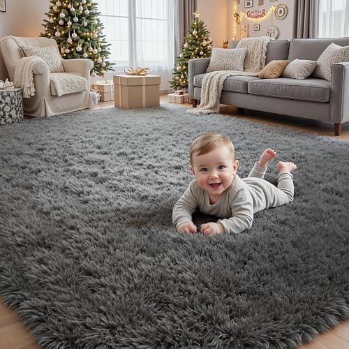5x7 Area Rugs for Living Room: Ultra Soft Fluffy Shag Gray Rug for Bedroom, Non-Slip Large Fuzzy Plush Rug Indoor Floor Carpet for Nursery Kids Boys Girls Room, Dorms, Modern Home Decor