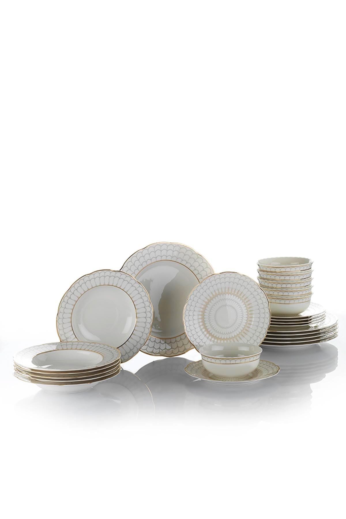Elegant 24-Piece Dinner Set, 100% Porcelain | Includes 6 Service Plates (27 cm), Deep Plates (21 cm), Dessert Plates (21 cm), & Bowls (15 cm) | Perfect for Stylish Dining!