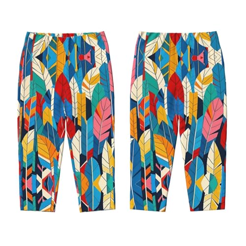 Pajama Pants Pajama Bottoms with Elastic Waistband Sleepwear Lounge PantsColorful Feathers Geometry3