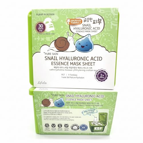 esfolio Made in Korea Snail 30 Sheets Pure Skin Facial Mask – Snail Essence Hydrating Face Mask for Smooth, Soft, Firm, and Supple Looking Skin – Korean Daily Sheet Mask Skincare Pack