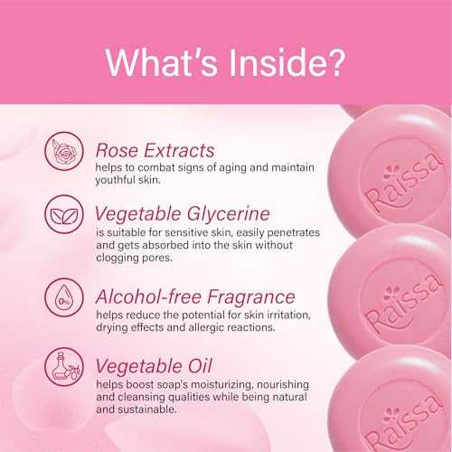 Image of Raissa Nawabi Gulaab Cream Soap 125g (Pack of 3) | With Natural Rose Extracts for Soft, Glowing Skin | Luxurious Aroma & Creamy Lather | Alcohol-Free Fragrance | No Harsh Chemicals | For Men & Women