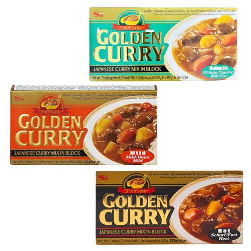 YIJIA | S B - Golden Curry（Mild,Medium Hot,Mix Hot）3x220 gr - El curry es uno de los alimentos más populares en Japón.