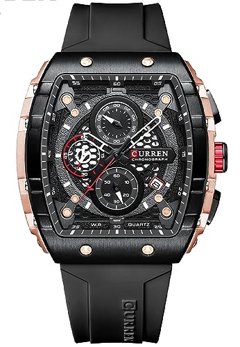 Image of PASOY Luxury Chronograph Watches for Mens Rubber Strap Black Waterproof Date Analog Quartz Watch